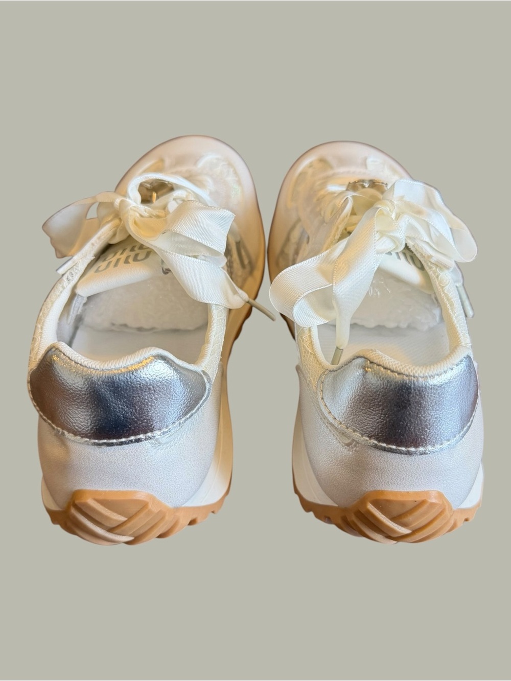 Lace Ribbon Detail Women’s White Sneakers - Picture 5 of 8